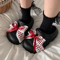 girl lolita lace bow hole shoes women slippers summer fashion cute thick sole antiskid outdoor beach shoes eva soft home slides