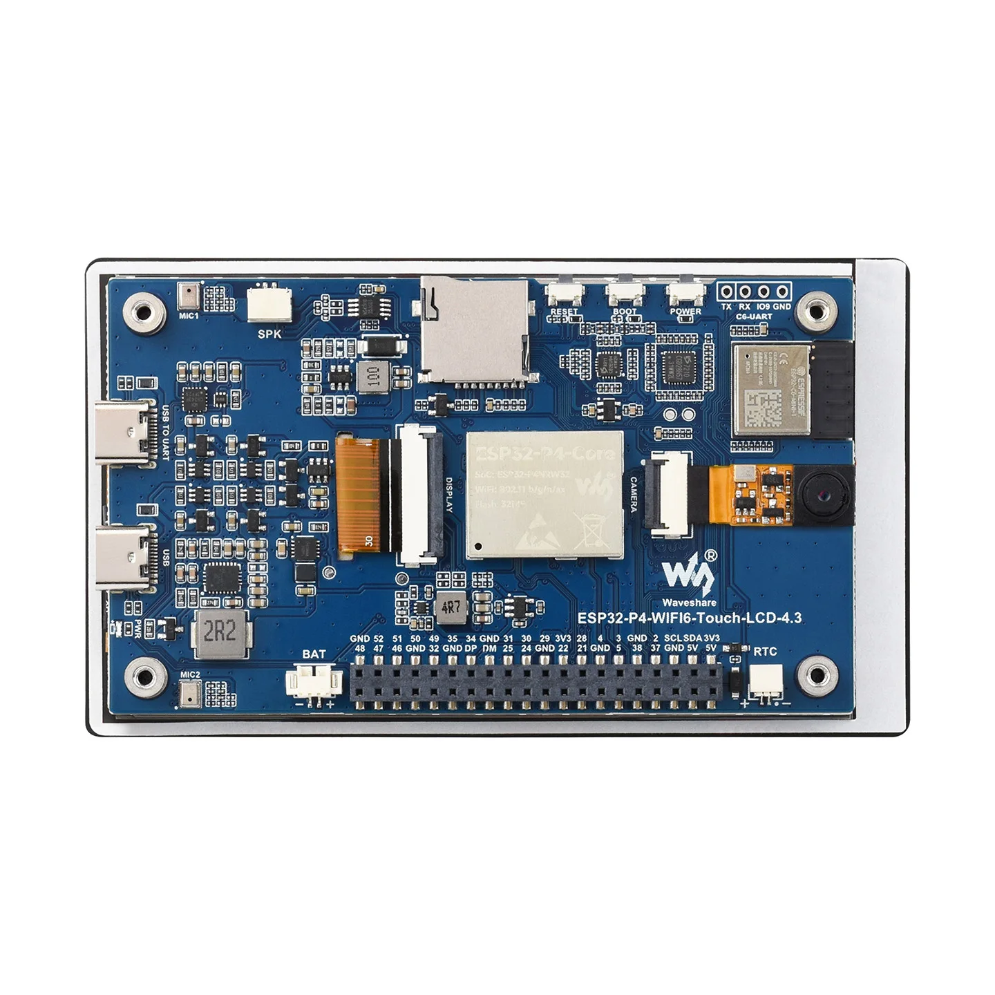 Фото Плата разработки Waveshare ESP32-P4-WIFI6 с 4,3-дюймовым экраном, разрешением 480 × 800, 5-точечным сенсорным управлением, встроенным аудиокодеком, Wi-Fi 6 и BLE 5 №2