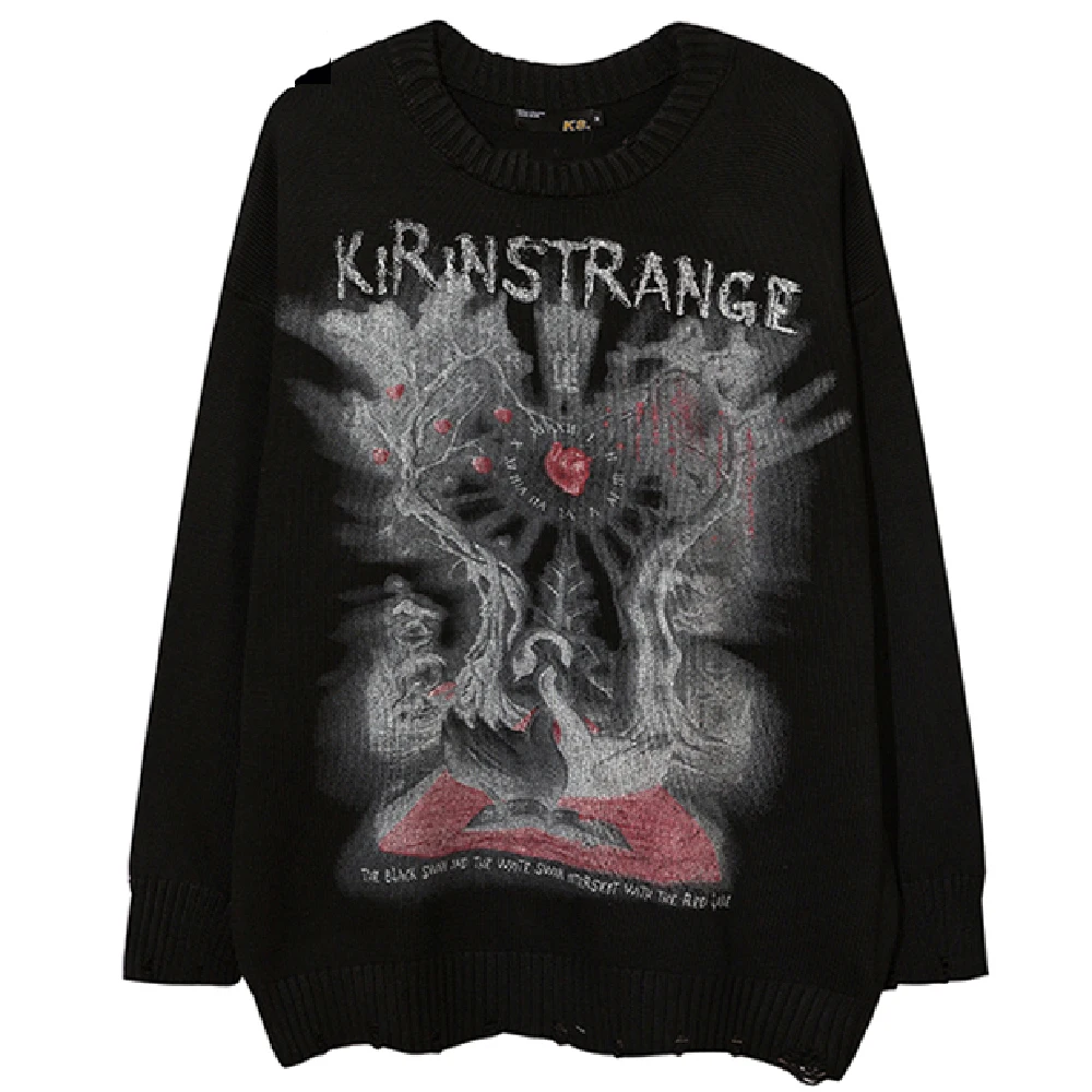 

Men Sweaters Hip Hop Knitwear Harajuku 2022 letter Printed Hole Sweaters Loose Casual Dark Streetwear Pullover Sweaters Unisex