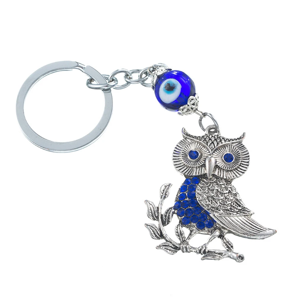 

Owl Glazed Blue Eyes Keychain Metal Pendant Evil Devil's Eye Car Accessory Peace Hanging Anti Lost Key Ring Chain Noctua Jewelry