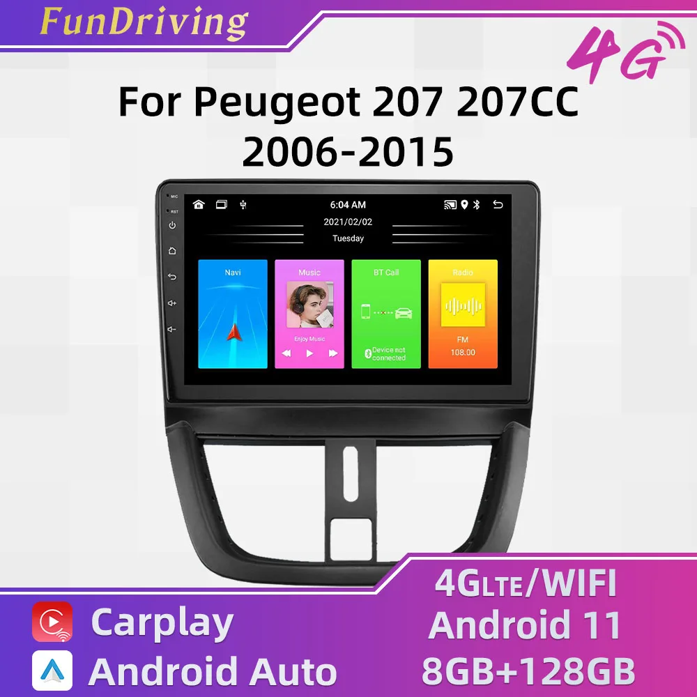 

Автомагнитола 2 Din на Android для Peugeot 207 207CC 2006-2015, автомобильная стереосистема 9 дюймов с GPS-навигацией, мультимедийный аудиоплеер, головное устр...