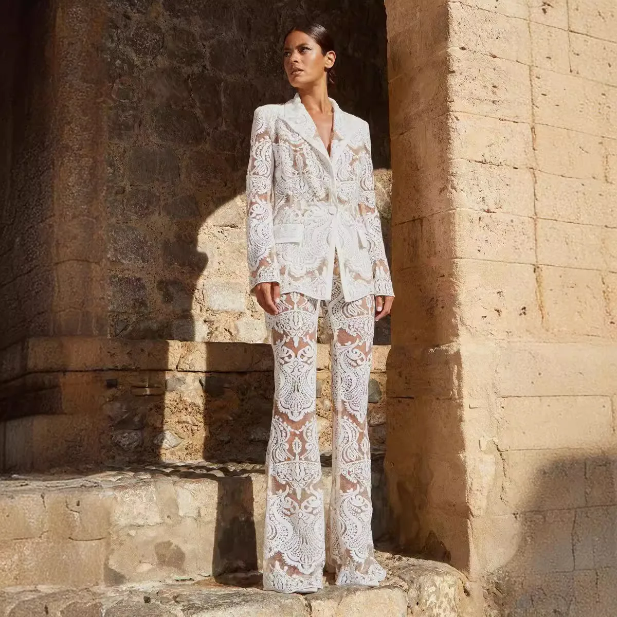 Черные кружевные сетчатые комплекты брюк с вышивкой и пайетками Белый новый