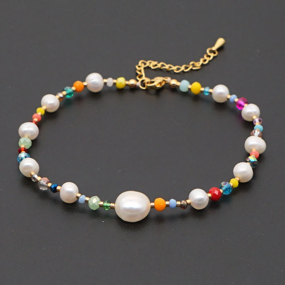 

Natural Freshwater Pearl Summer Beach Anklet Colorful Crystal Beaded Anklets for Women Girl Fashion Jewelry Handmade Foot Chains