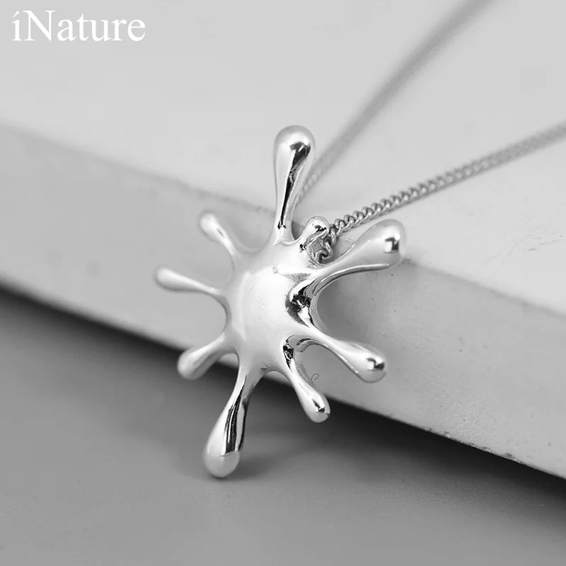 

INATURE 925 Sterling Silver Fashion Jewelry Splashing Water Pendant Necklace For Women Gift