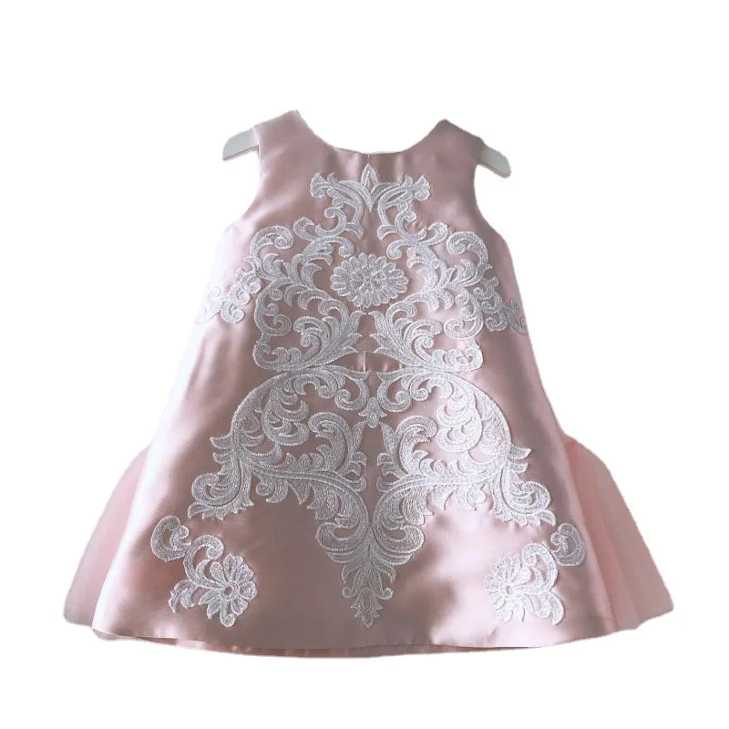 

Girls Dress Pink Bow Skirt Jacquard Lace Princess Dress Girls Party One Year Old Dress Catwalk Exquisite Piano Costume
