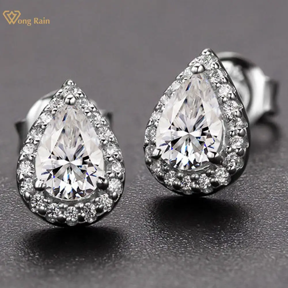 

Wong Rain 100% 925 Sterling Silver 0.5 CT VVS D Color Pear Cut Real Moissanite Gemstone Ear Studs Earrings Fine Jewelry With GRA