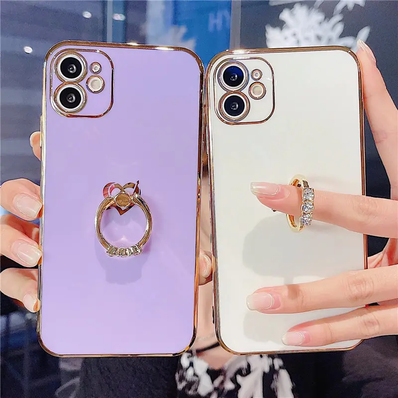 

Мягкий чехол для телефона с гальваническим покрытием и кольцом-держателем для iPhone 12, 11 Pro, Max, XS, Max, XR, X, 7, 8 Plus, 12, защитная задняя крышка для мин...