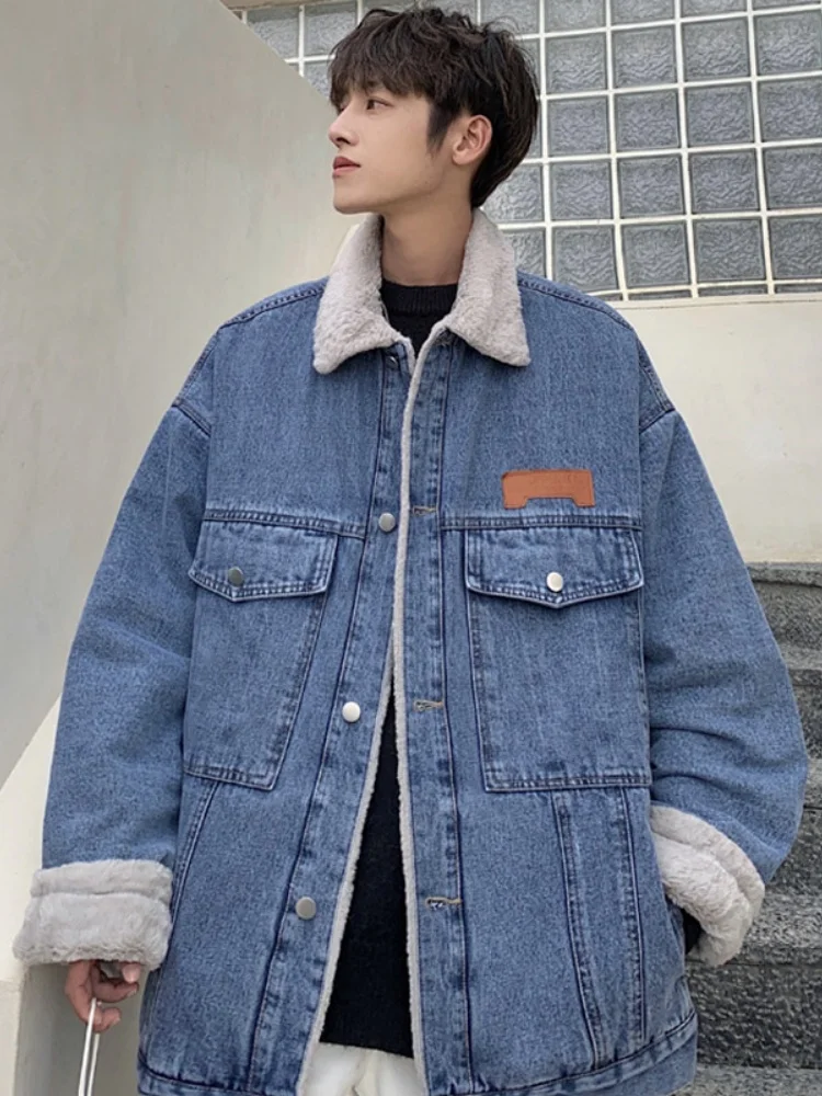 Джинсовое пальто с хлопковой подкладкой из искусственного кроличьего меха