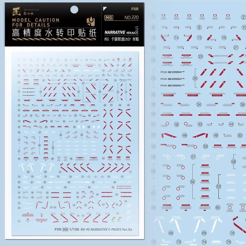Фото Наклейка Artisan's Club MG‑220 для MG 1/100 RX‑9C Narrative C‑Packs Ver.ka, водная наклейка, аксессуары для моделирования и хобби DIY. №1