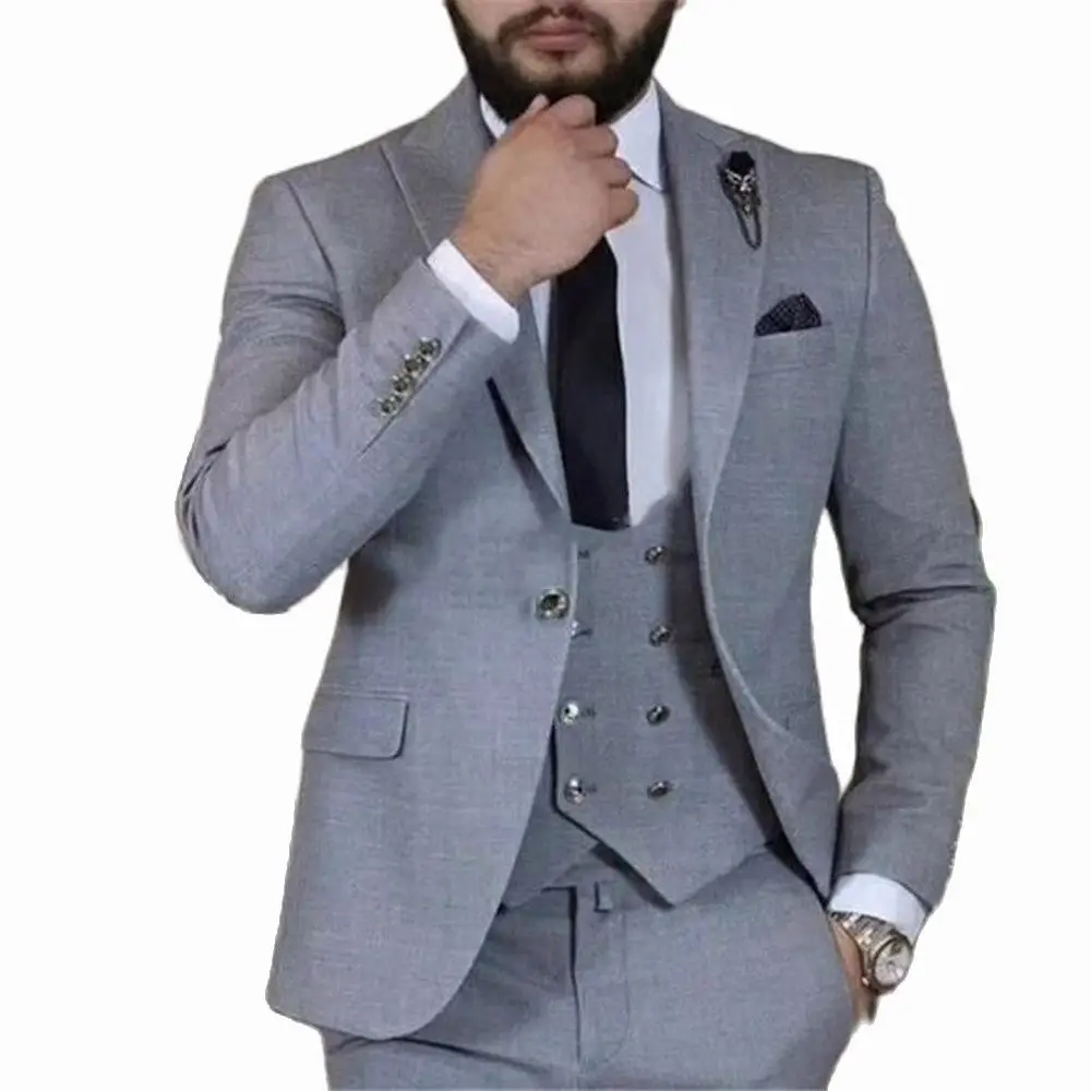 Latest Designs Grey Men's Suit 3 Piece Slim Fit Prom Wedding Suits for Men Formal Groom Tuxedo Business( Jacket+Vest+Pants) Set