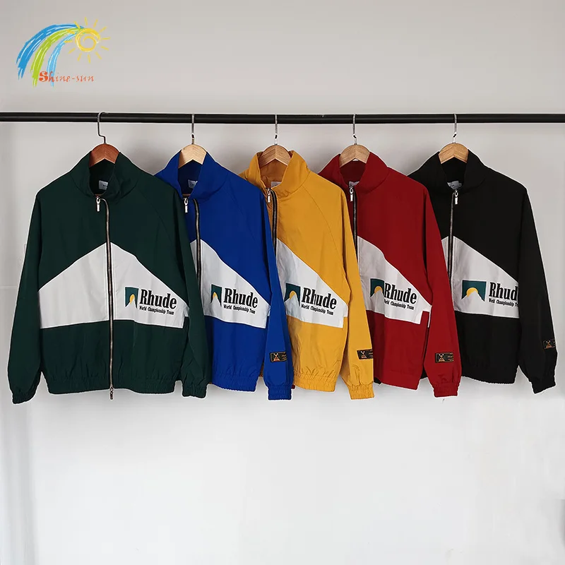 

Moonlight Sunset Print Rhude Patchwork Jacket Men Women 1:1 Blue Green Yellow Red Outwear Pill Zipper RHUDE Coats With Tags