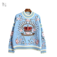 heavy work crown floral embroidery long sleeve knit pullover fall 2022 new women french loose round neck sweater free shipping