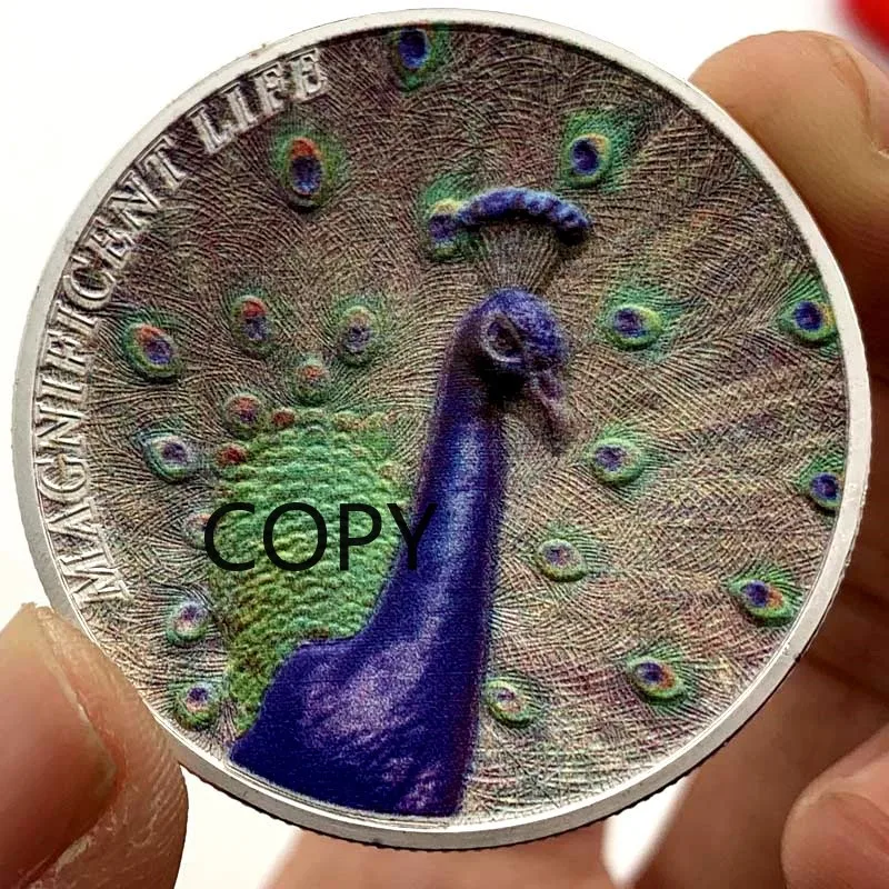 

Blue Peacock Open Screen Super Relief Face Color Animal Silver-Plated Coin Craft Commemorative Coin Replica Coin