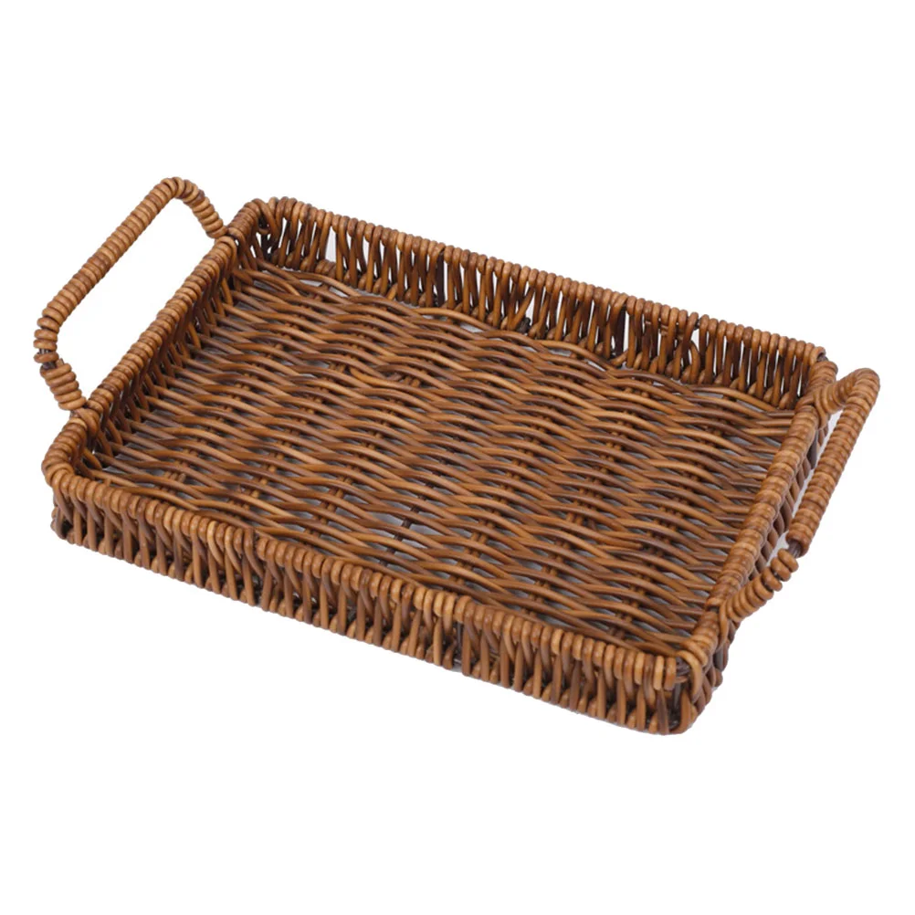 

Hand Woven Bread Baskets Woven Tabletop Fruit Basket with Handle Serving Organizer Tray for Fruits Vegetables Bread Coffee