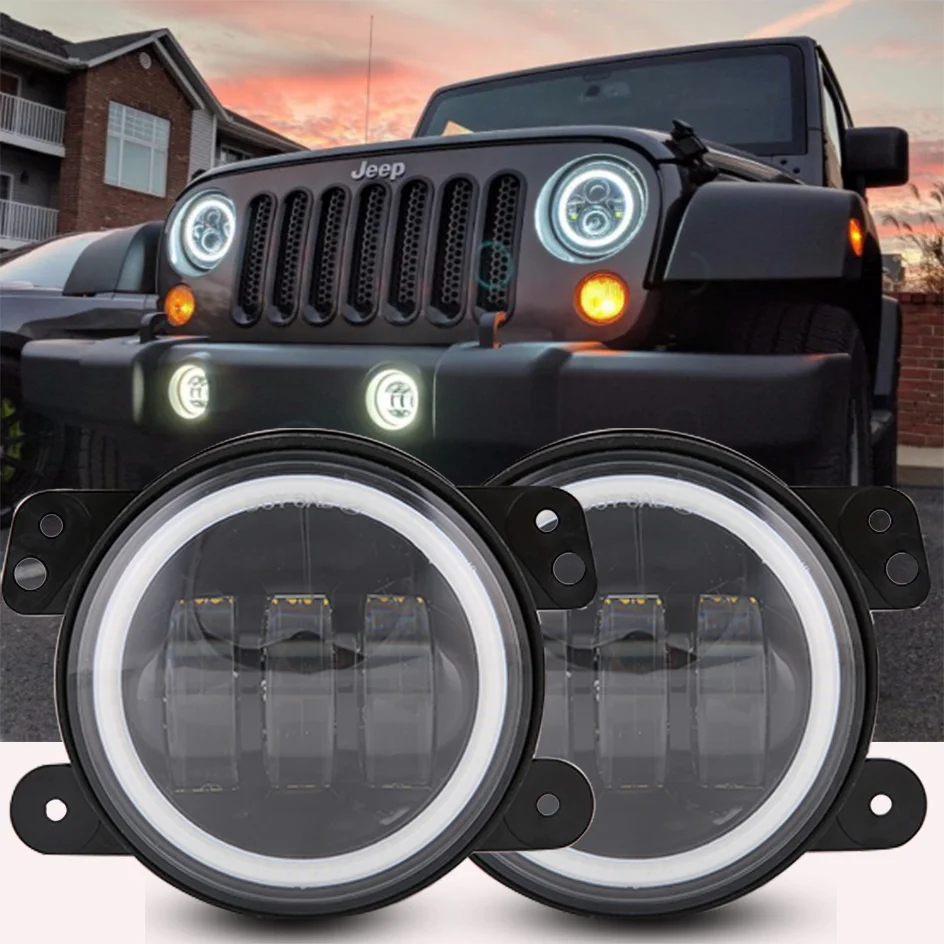 

2pcs 30W 4inch LED Fog Light DRL Halo Ring Amber Signal Lamp for Jeep Wrangler JK TJ LJ Dodge Journey Chrysler Offroad Foglights