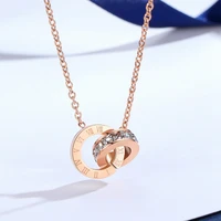 wangaiyao roman numeral double ring net red titanium steel clavicle chain female rose gold silver simple fashion short necklace