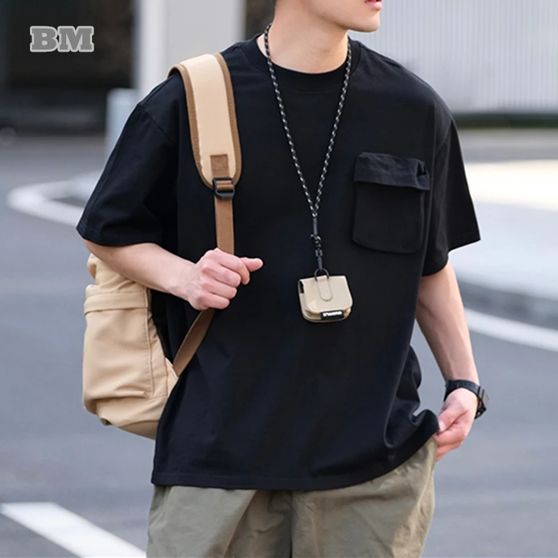 

Футболка мужская однотонная повседневная с коротким рукавом, уличная одежда в японском стиле, Свободный Топ в Корейском стиле, Харадзюку