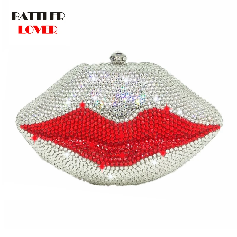 Classical Bridal Wedding Purses For Women Evening Dancing Party Sexy Hot Lip Diamonds Full Crystal Clutches Ladies Dinner Flaps