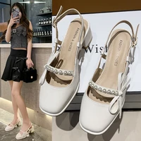 2022 sandals cross shoes closed toe mary jane cross shoes strappy heels suit female beige new open comfort high fashion summer