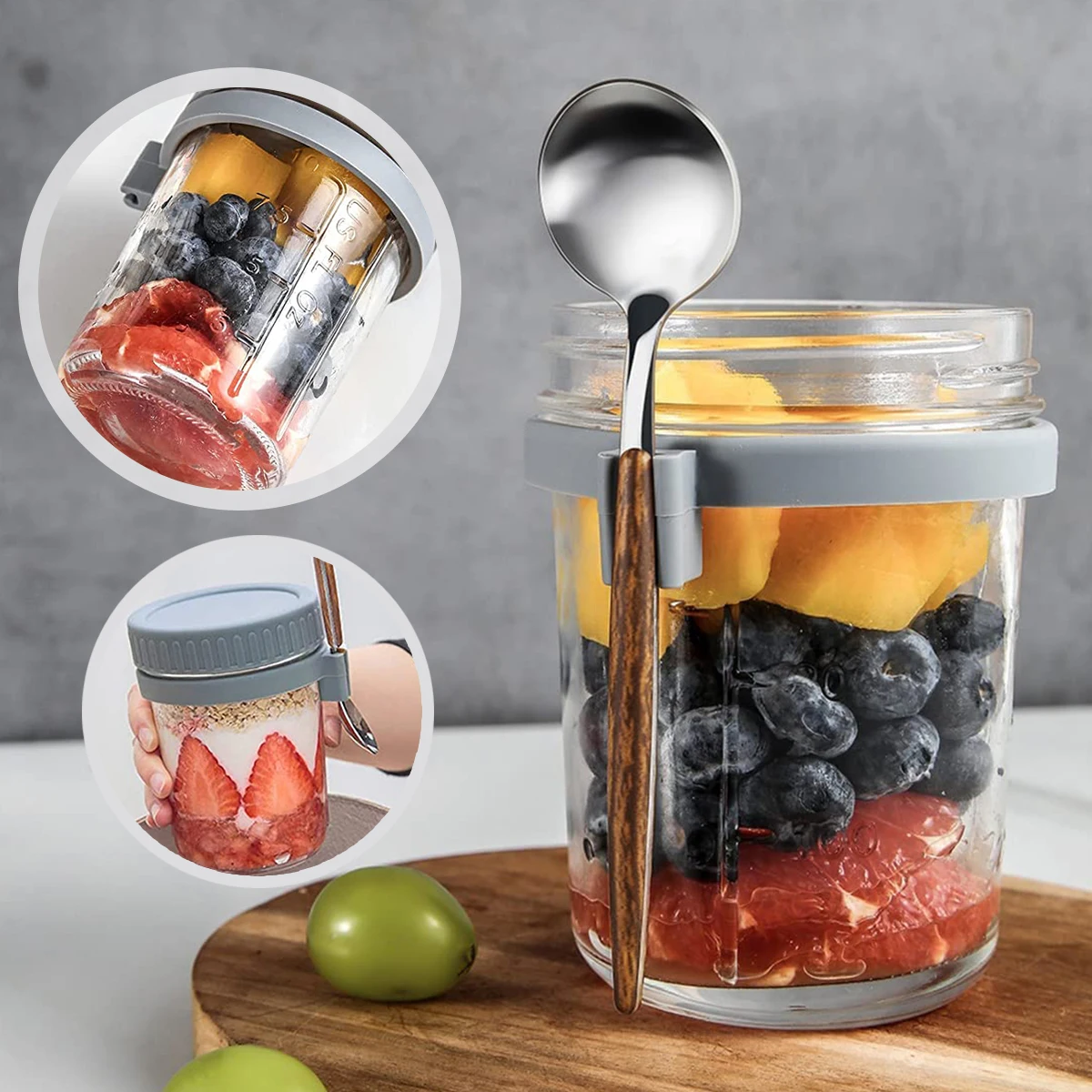 300ML Overnight Oats Jars Milk Fruit Salad Food Storage Container Glass Breakfast Cup Mason Jars Kid Water Bottle Kitchen Item