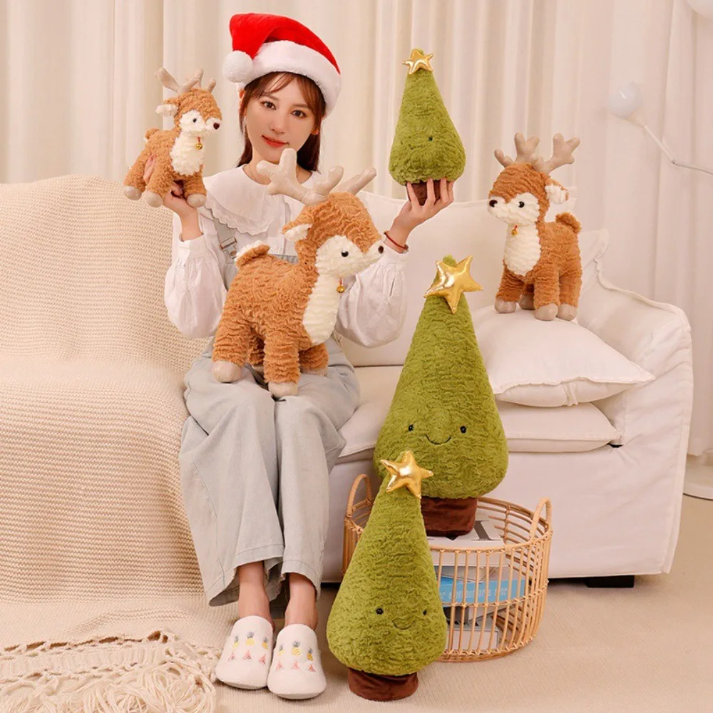 

30cm/50cm Adorable Xmas Tree Plushie Stuffed Christmas Elk Reindeer Plush Deer Toy Ginger Bread Chocolate House Pine Ring Bell