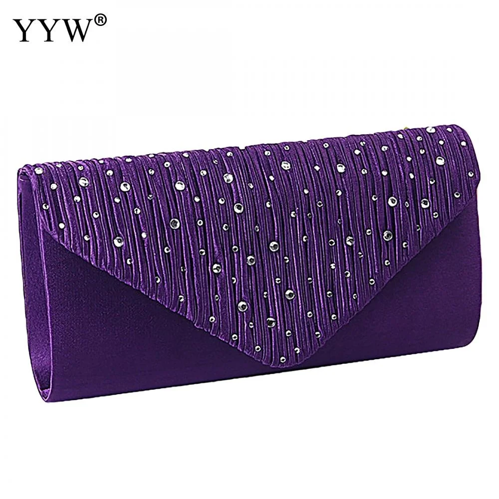 

Satin Tiny Glass Beads Clutches For Women Fashion Evening Bags Purple Chain Shoulder Bags Party Wedding Vintage Pearl Softback