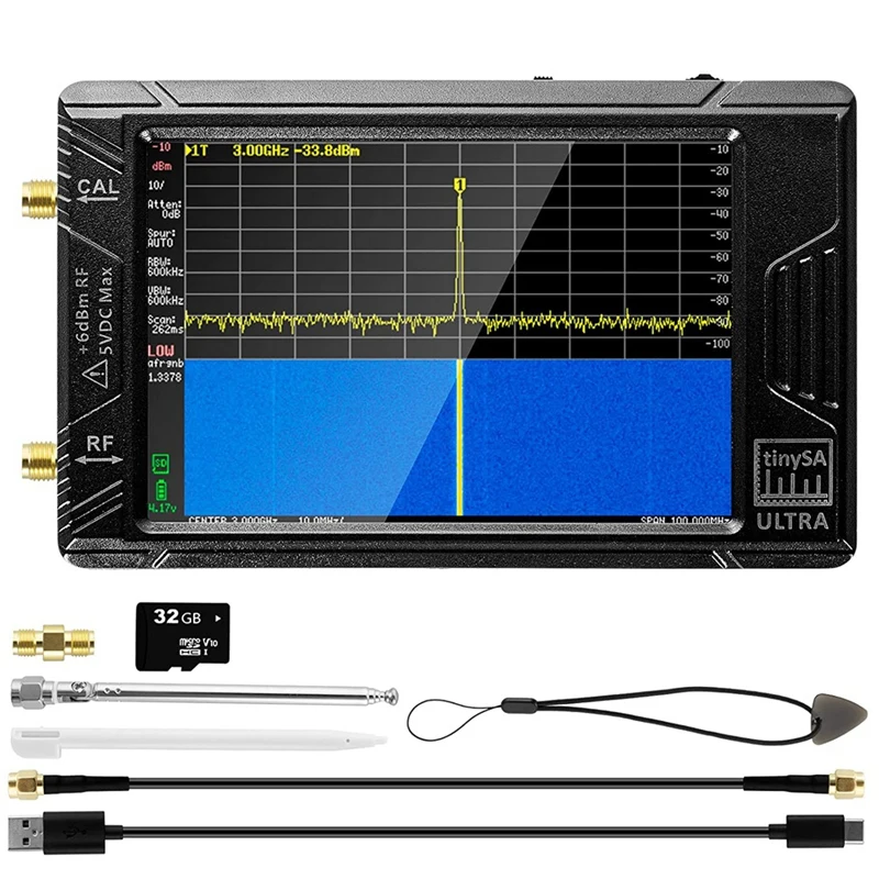 

4-дюймовый анализатор спектра, Анализаторы спектра V0.4.5.1, 100 кГц-5,3 ГГц, аккумулятор 3000 мАч и SD-карта 32 Гб