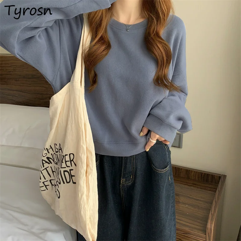 

Женский Свободный укороченный топ без капюшона, повседневная однотонная простая уличная одежда в Корейском стиле, весна-осень