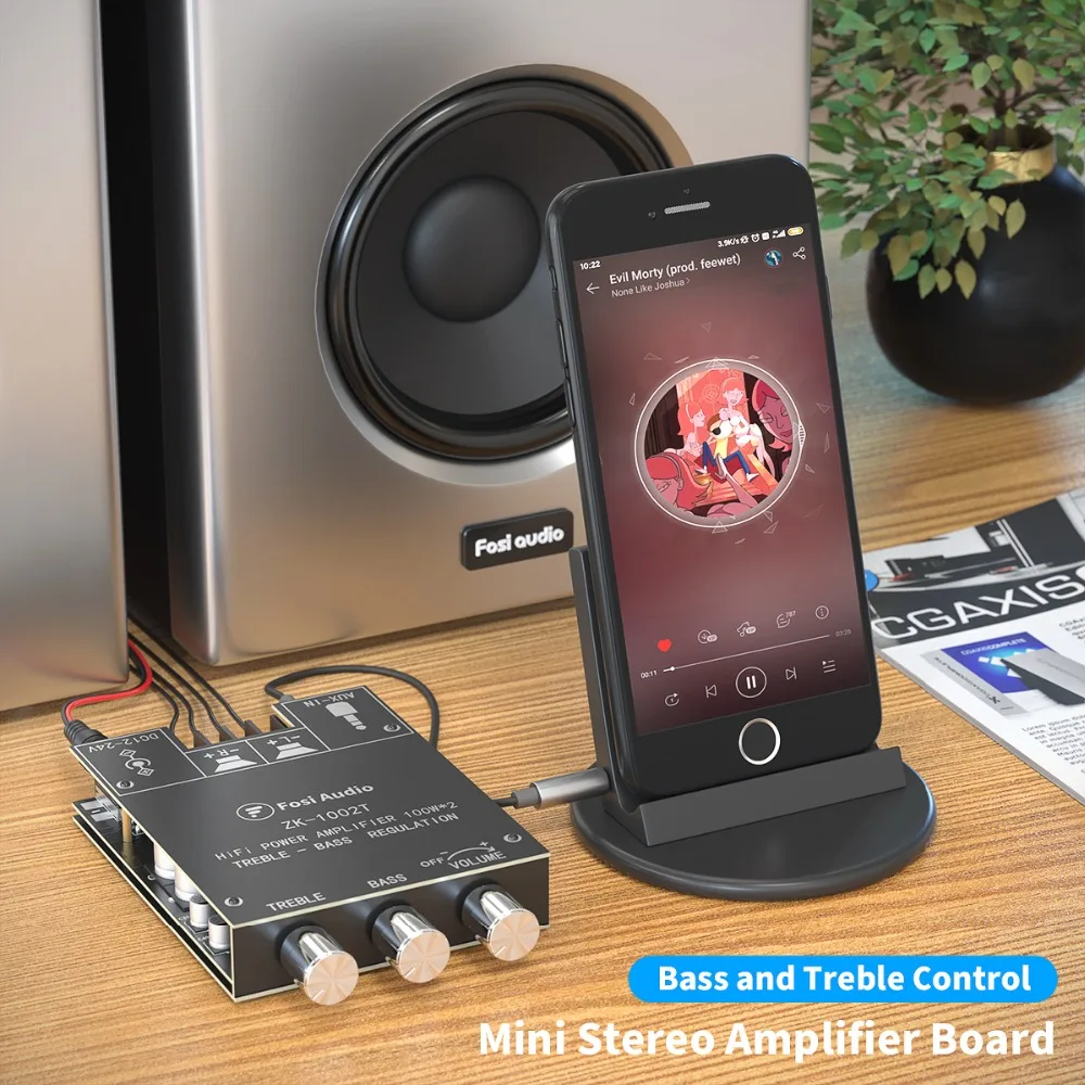 Fosi Audio ZK-1002T Bluetooth Плата усилителя высоких и низких частот регулировка сабвуфера