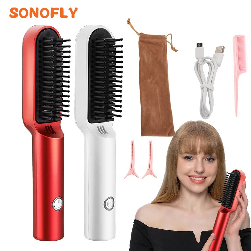 

SONOFLY Wireless Hair Straightener Comb Beard Brush Mini Electrical Curler Multifunctional Curling Iron USB Salon Tools JK-610