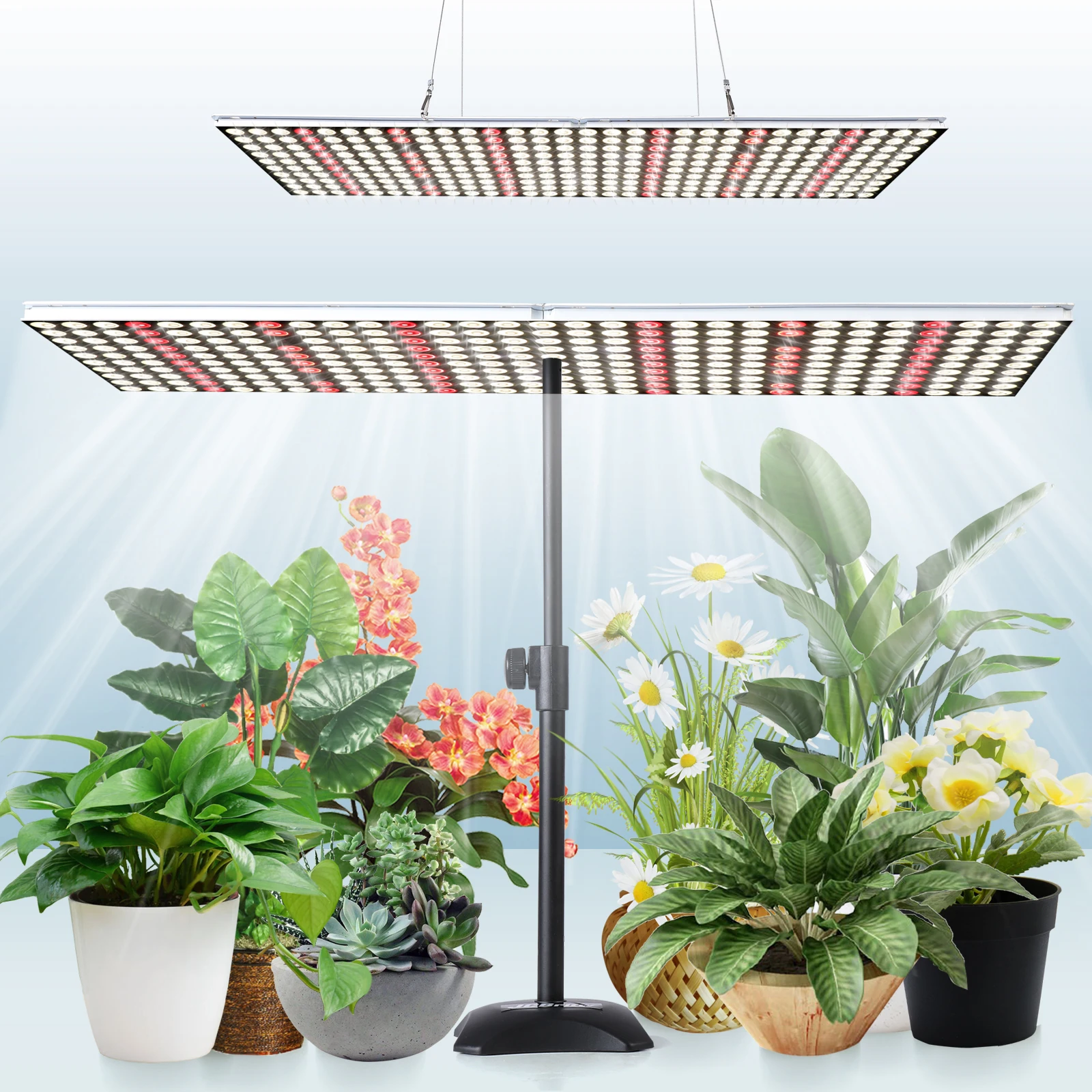 JCBritw 200W LED Grow Light with Stand for Indoor Plants Grow Lamp White Full Spectrum with IR Shelf  Mounting Table Plant Light