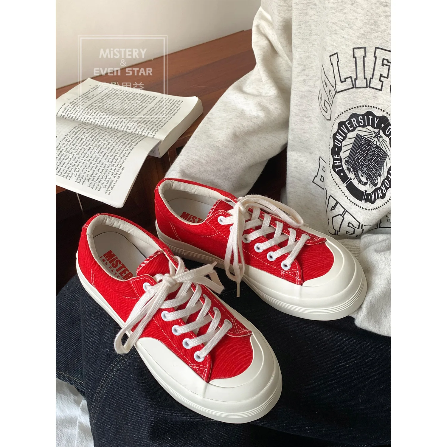 

Женские холщовые туфли на толстой подошве, красные парусиновые туфли в японском стиле, студенческие туфли для скейтборда, обувь с большим п...