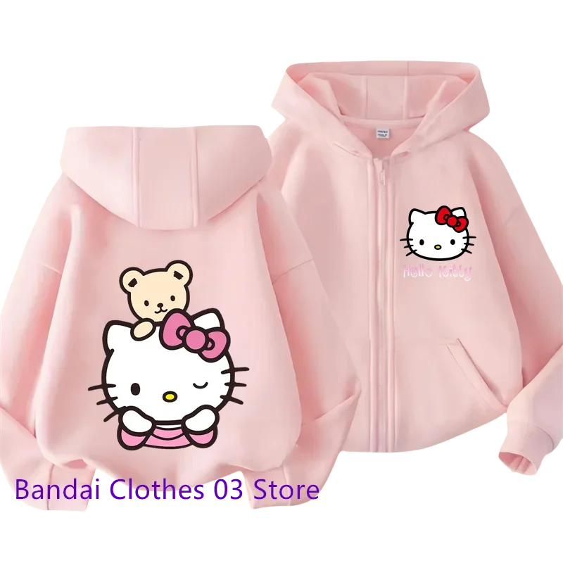 Новинка толстовка Kawaii Hello Kitty на молнии свитшот для девочек осень/зима куртка с
