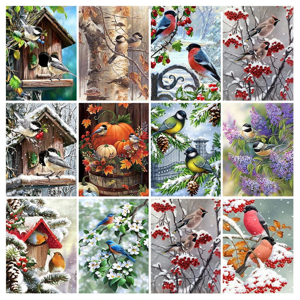 

5d Diy Diamond Painting Birds Cross Stitch Kits Full Diamond Embroidery Animal Tree Landscape Rhinestone Art Home Wall Decor