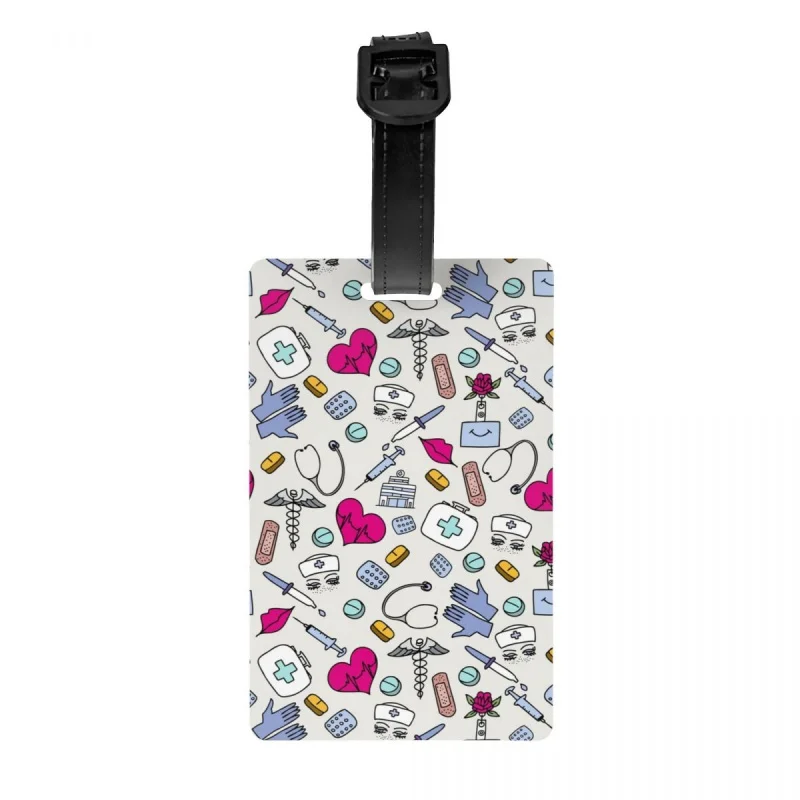 

Custom Nursing Pattern Nurse Luggage Tag With Name Card Health Care Privacy Cover ID Label for Travel Bag Suitcase