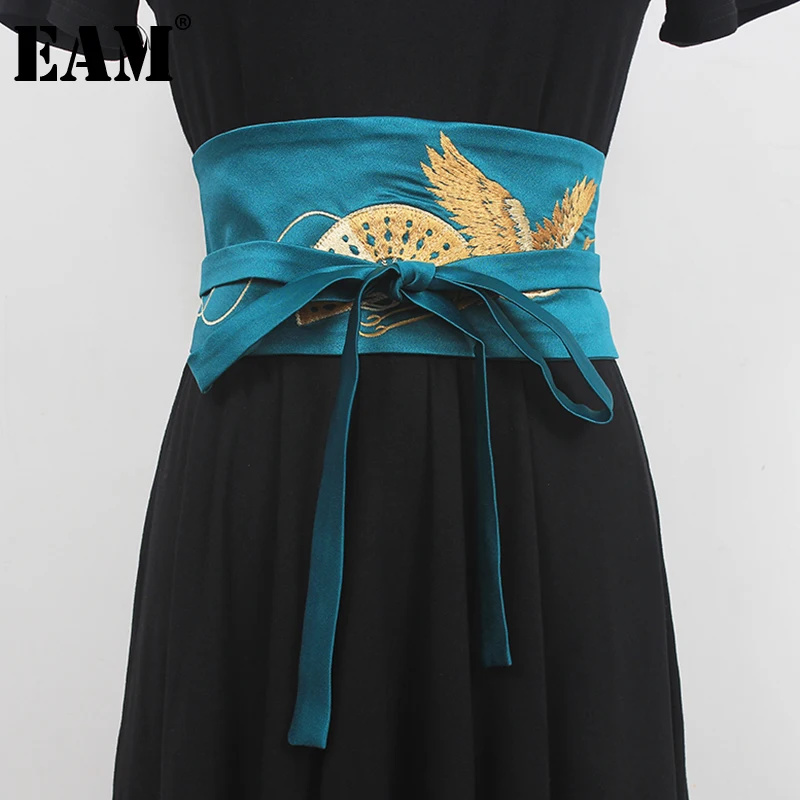 

[EAM] Black Embroidery Irregular Bandage Long Wide Belt Personality Women New Fashion Tide All-match Spring Autumn 2023 1DF1256