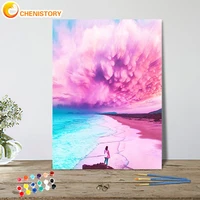 chenistory painting by numbers pink cloud handpainted art drawing on canvas gift diy pictures by number sea landscape home decor