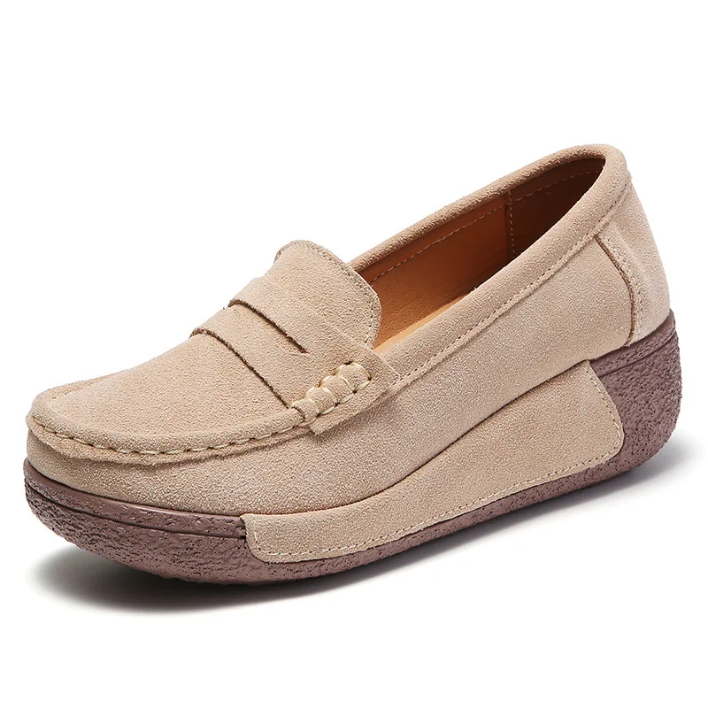 

Platform Women Flat Shoes 5CM High Retro Female Nubuck Swing Shoes Genuine Leather Lady Loafers Non-Slip 2022 Spring New