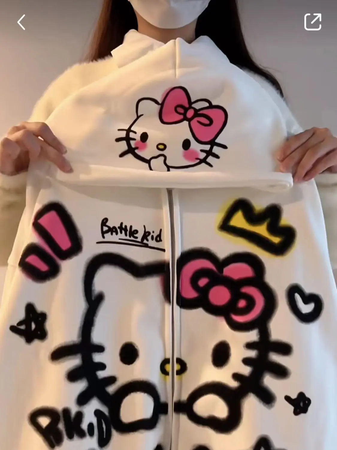 

HelloKitty Sanrio Kawaii American Cardigan Hooded Sweatshirt Jacket Women Fall Padded Tide Couple Loose Top
