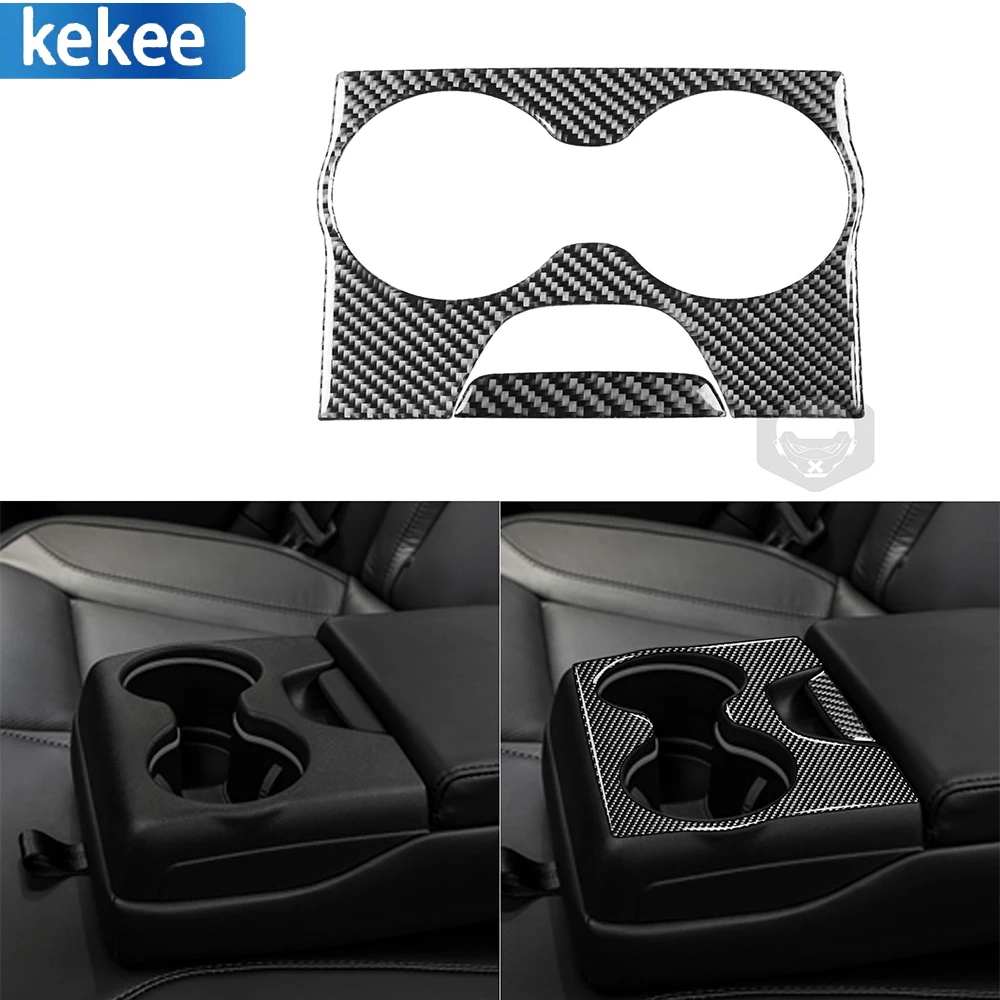 

For Dodge Charger 2015-up Real Carbon Fiber Car Interior Decal Auto Rear Center Armrest Cup Holder Trim Strip Sticker LHD