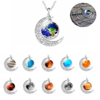 personality fashion double side glass ball necklace earth planet pattern jewelry galaxy astronomy pendant necklace gift