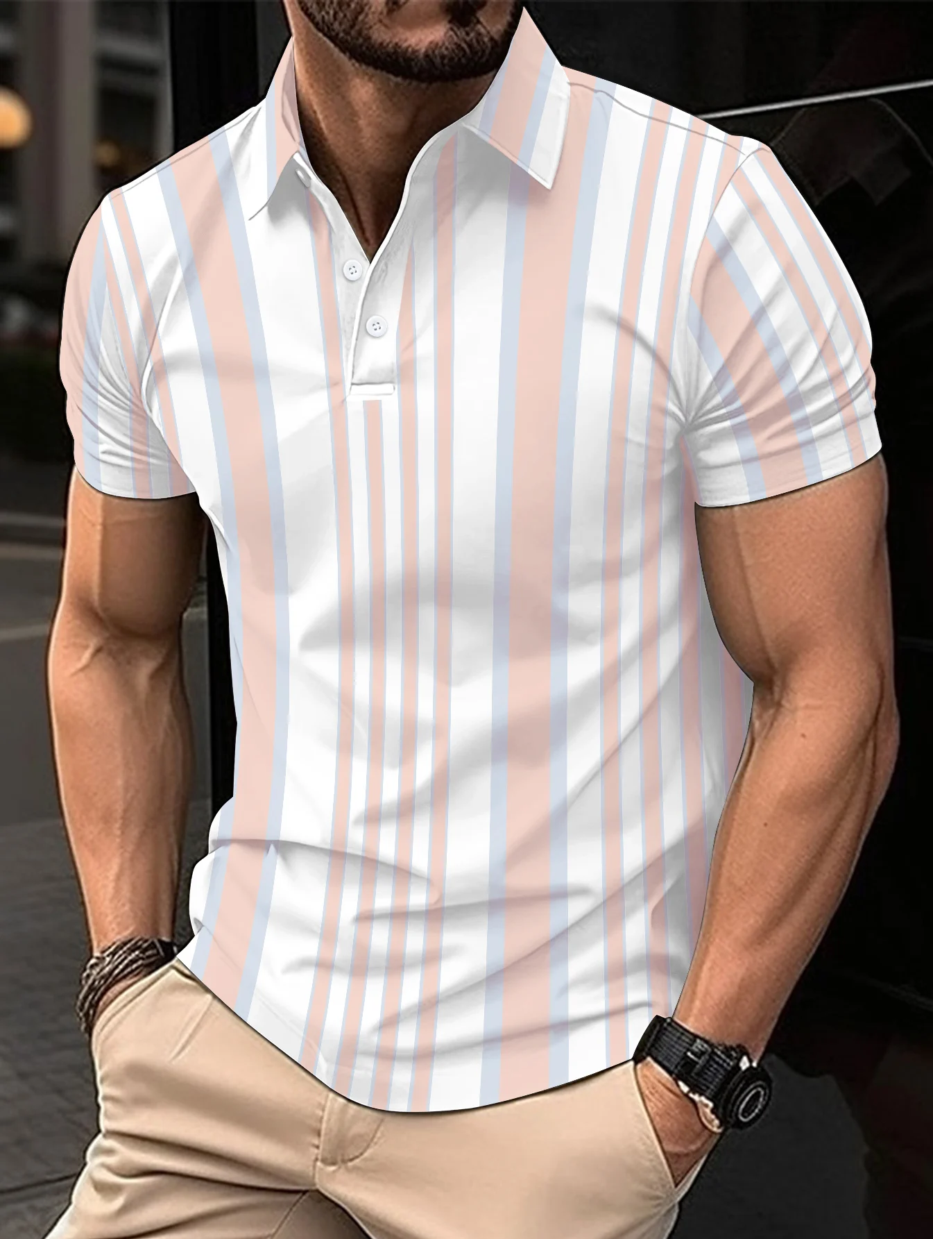 

Men's Button Printing Polo Shirt Men's Short -sleeved Polo Shirt Men's Business Casual Top Summer Men's Clothing in Summer