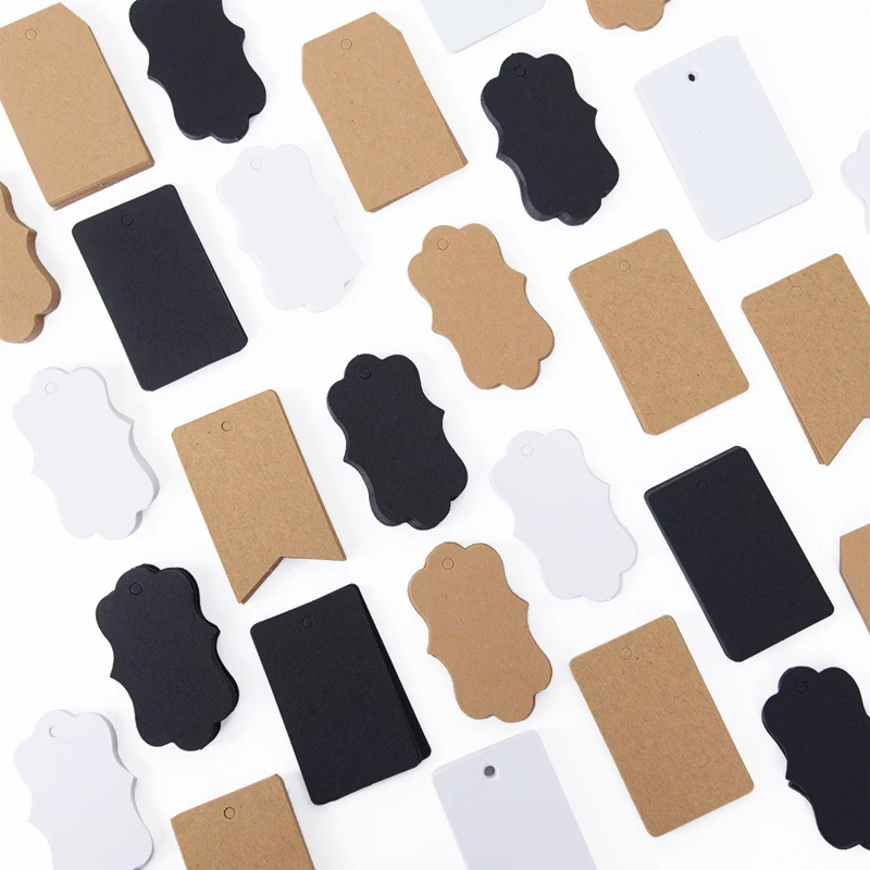 

100Pcs Multi-spec Blank Kraft Paper Label With Rope Kraft Paper Price Tags Gift Cards Gift Tags Wedding Party Paper Hanging Tag