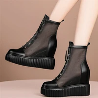 platform pumps women genuine leather wedges high heel ankle boots female high top round toe party gladiator sandals casual shoes
