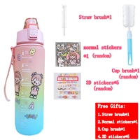 1l large sports water bottle with strawbounce cover time marker motivational cup gift sticker girl gym outdoor camping travel
