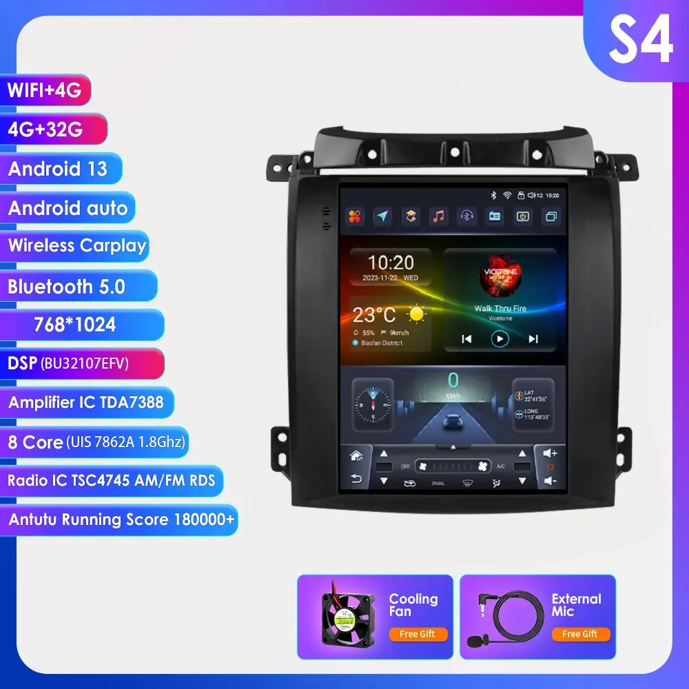 

9,7 "4G 8-ядерный Android 13 автомобильный радиоприемник для Kia Sorento BL 2002-2006 Tesla Style мультимедийный плеер GPS navi Carplay 2din Screen