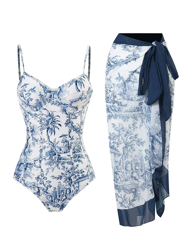 

Слитный купальник MICENDY 2023, винтажный костюм из двух частей, купальный костюм с принтом, сексуальные слитные костюмы, женская Пляжная накидка