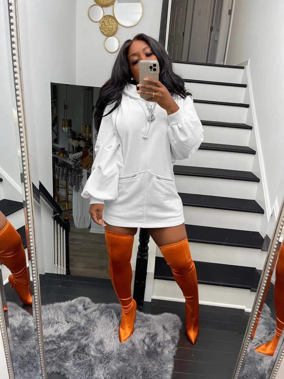 

Luxvision Dresses Casual Solid Zipper Design Hooded Women Mini Dress