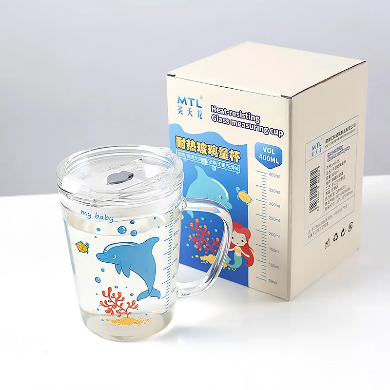 

Coffee Cup Children's Milk Cup Glass Home Cartoon Drinking Cup Breakfast Cup Straw Cup 450ml Mugs Child Sippy Cup Drinkware