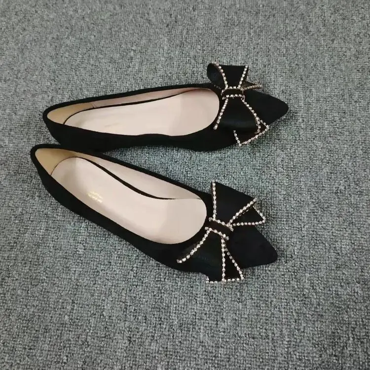 

Босоножки женские, на высоком каблуке, черные, с острым носком, со стразами, с бантом, для весны, 2022